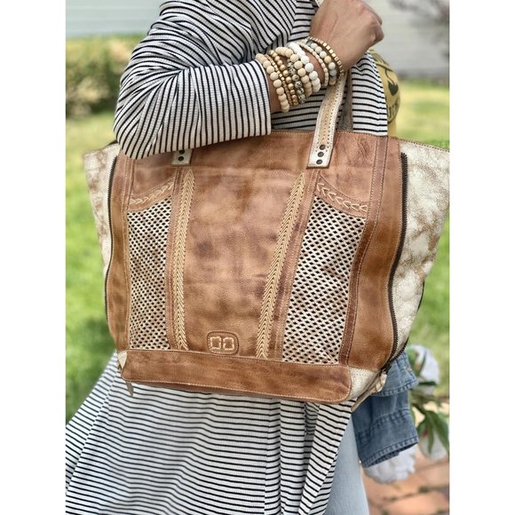 Bed Stu Bags Bed Stu Amelie Leather Weaved Expandable Brown Tote In